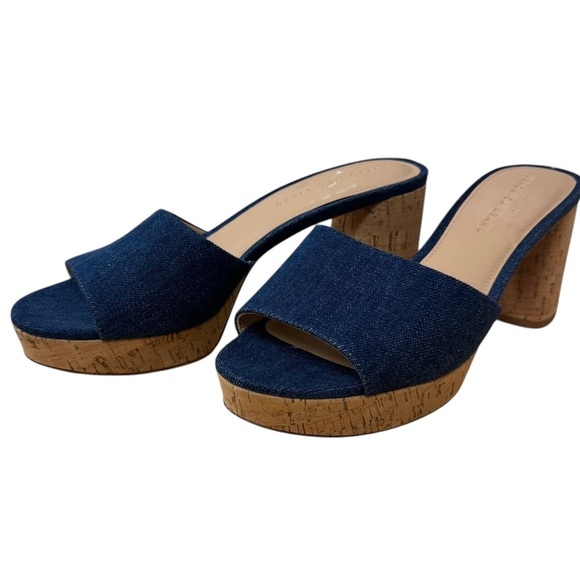 Veronica Beard Women Dali Denim Cork Platform Mules Sandals Heels Sz 10 EUC - Picture 4 of 12